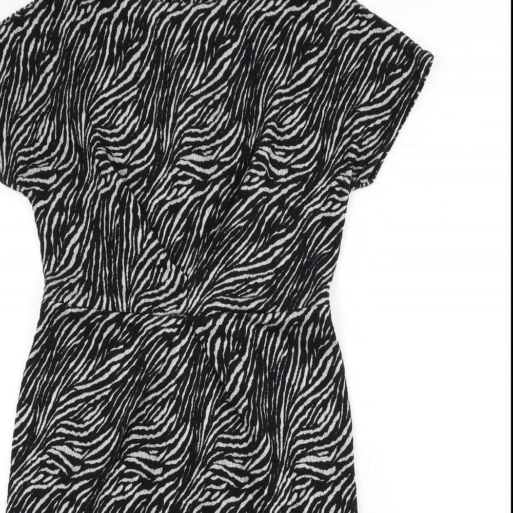 NEXT Womens Black Animal Print Cotton Pencil Dress Size 12 Round Neck Zip - Zebra Print