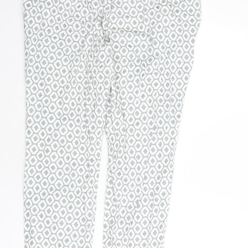 Rick Cardona Womens Blue Geometric Cotton Trousers Size 20 L27 in Regular Zip