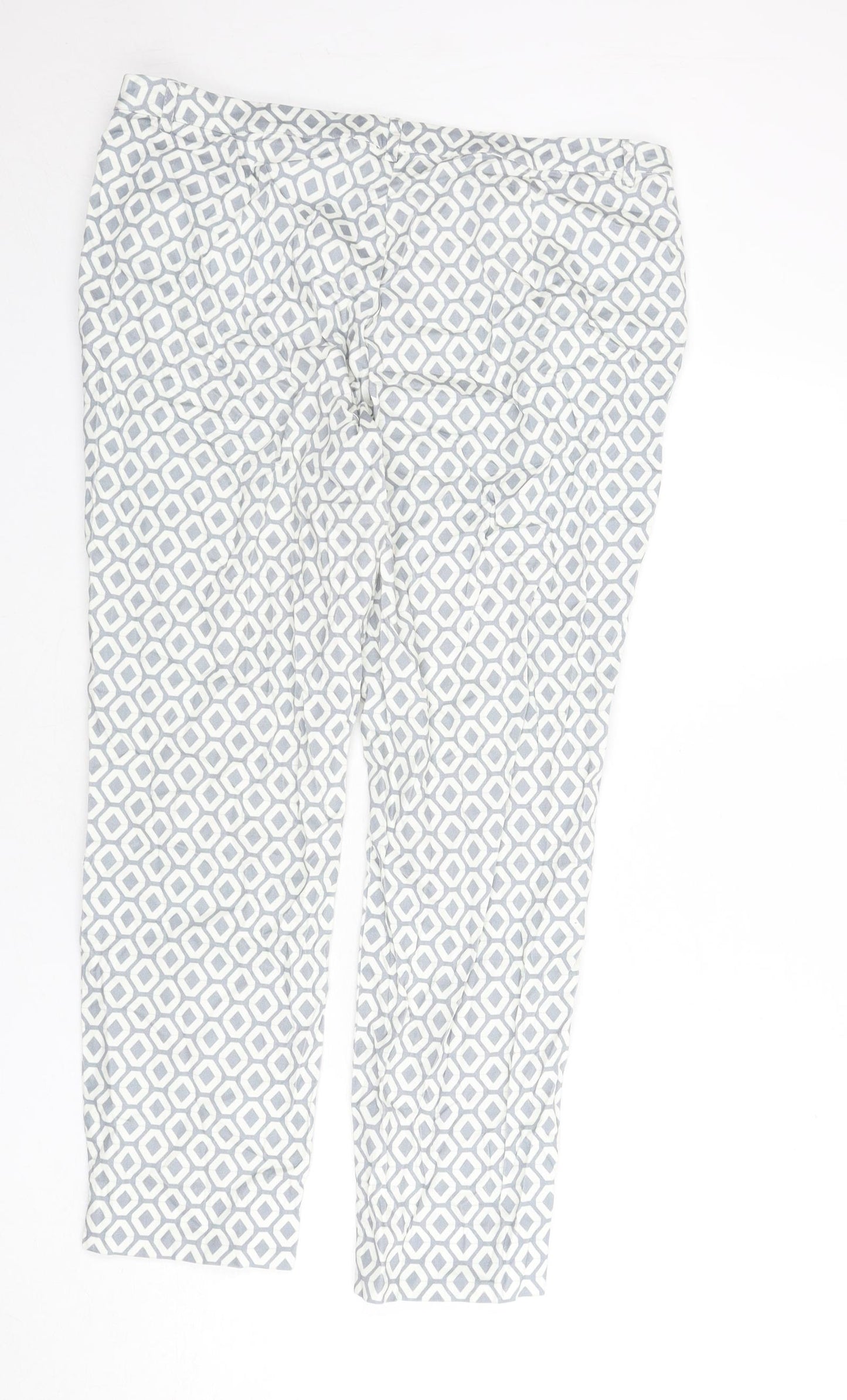 Rick Cardona Womens Blue Geometric Cotton Trousers Size 20 L27 in Regular Zip