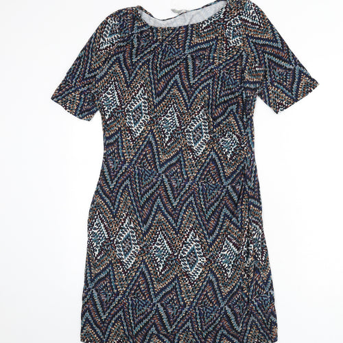 NEXT Womens Multicoloured Geometric Viscose Bodycon Size 12 Boat Neck Pullover