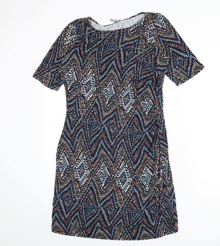 NEXT Womens Multicoloured Geometric Viscose Bodycon Size 12 Boat Neck Pullover