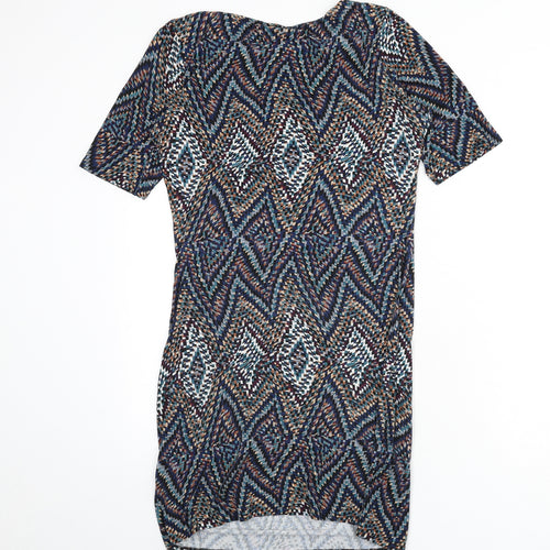 NEXT Womens Multicoloured Geometric Viscose Bodycon Size 12 Boat Neck Pullover