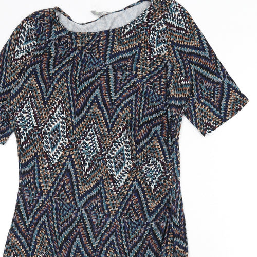 NEXT Womens Multicoloured Geometric Viscose Bodycon Size 12 Boat Neck Pullover