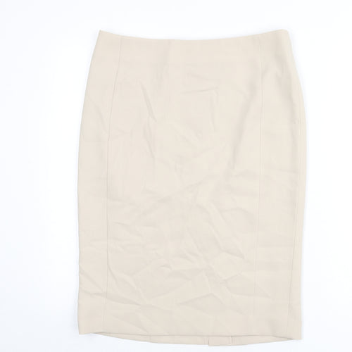 Austin Reed Womens Beige Polyester Straight & Pencil Skirt Size 12 Zip - Slit