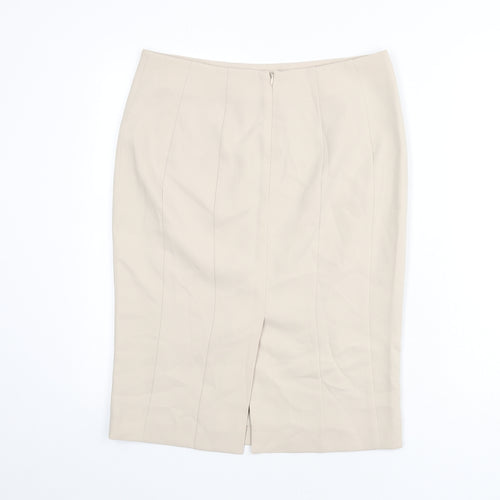 Austin Reed Womens Beige Polyester Straight & Pencil Skirt Size 12 Zip - Slit