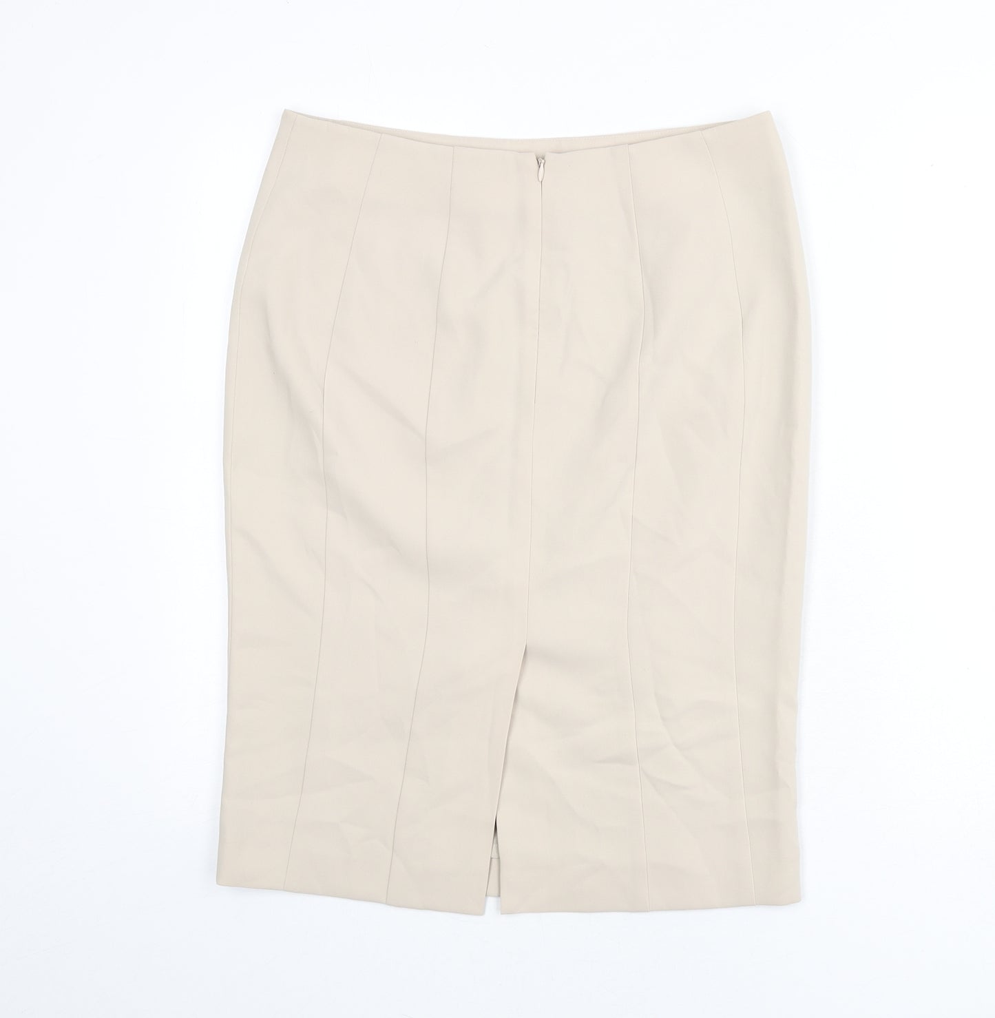 Austin Reed Womens Beige Polyester Straight & Pencil Skirt Size 12 Zip - Slit