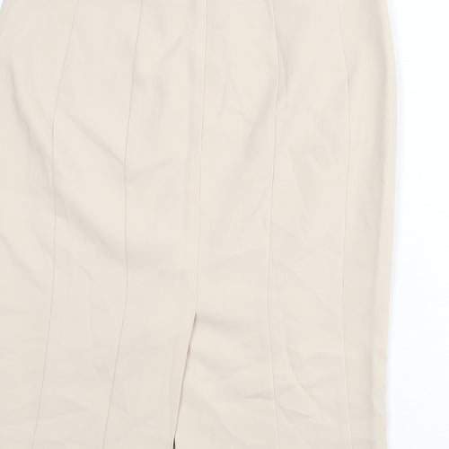 Austin Reed Womens Beige Polyester Straight & Pencil Skirt Size 12 Zip - Slit