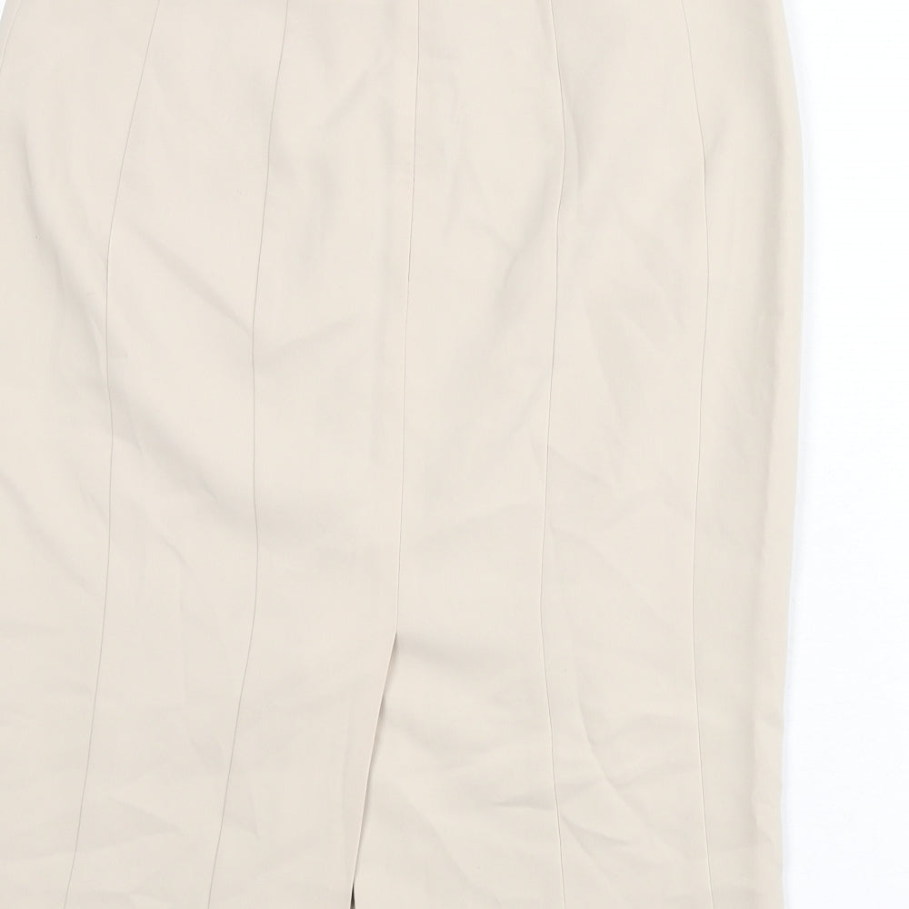 Austin Reed Womens Beige Polyester Straight & Pencil Skirt Size 12 Zip - Slit