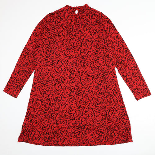 Marks and Spencer Womens Red Animal Print Viscose A-Line Size 10 Round Neck Button - Leopard Print