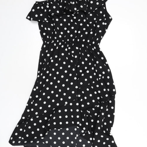 AX Paris Womens Black Polka Dot Polyester A-Line Size 12 One Shoulder Pullover