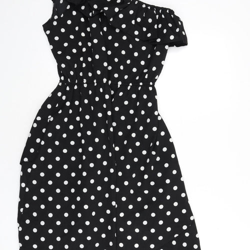 AX Paris Womens Black Polka Dot Polyester A-Line Size 12 One Shoulder Pullover