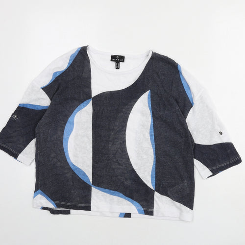 Marble Womens Blue Round Neck Geometric Viscose Pullover Jumper Size XS
