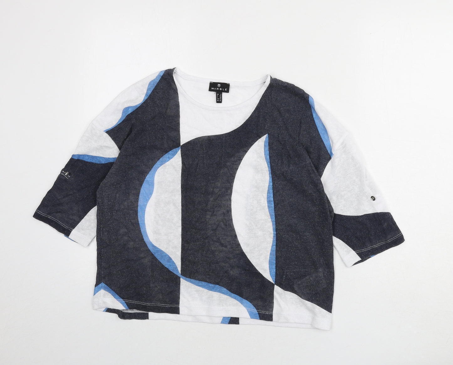Marble Womens Blue Round Neck Geometric Viscose Pullover Jumper Size XS