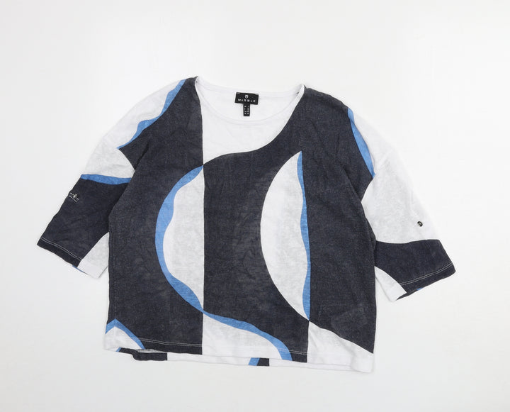 Marble Womens Blue Round Neck Geometric Viscose Pullover Jumper Size XS