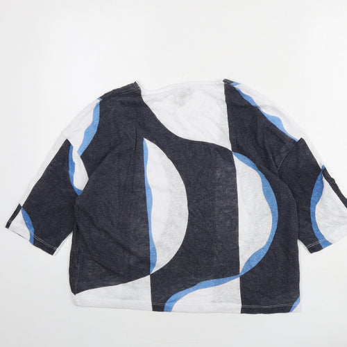 Marble Womens Blue Round Neck Geometric Viscose Pullover Jumper Size XS