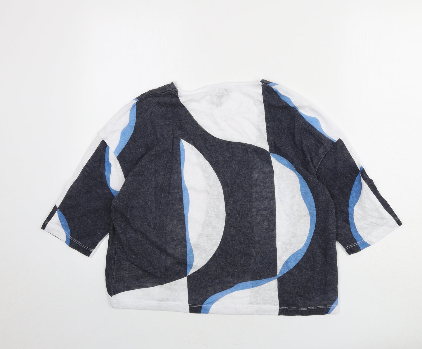 Marble Womens Blue Round Neck Geometric Viscose Pullover Jumper Size XS