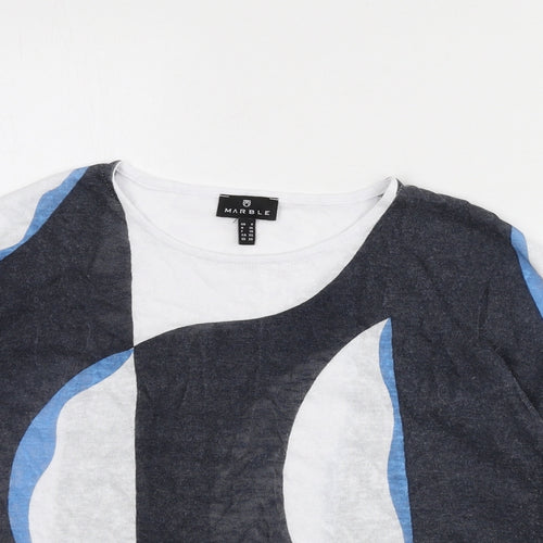 Marble Womens Blue Round Neck Geometric Viscose Pullover Jumper Size XS