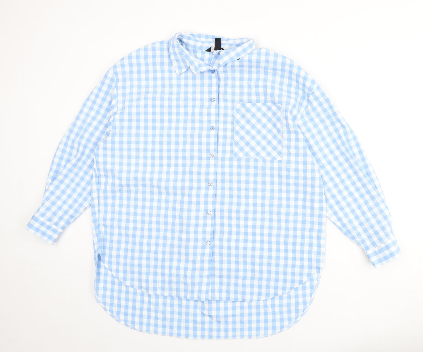 New Look Womens Blue Plaid Polyester Basic Button-Up Size 12 Collared