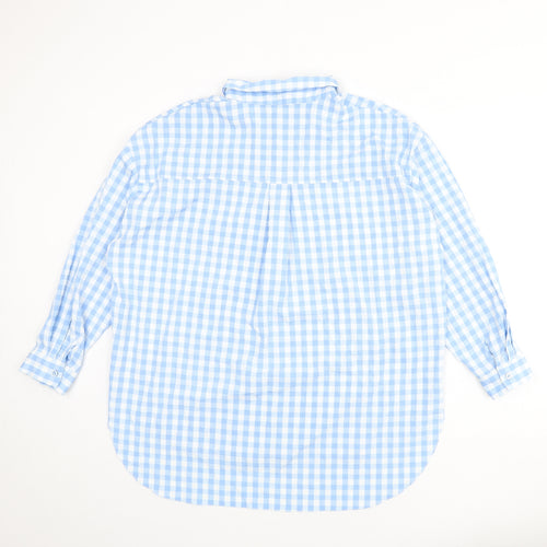 New Look Womens Blue Plaid Polyester Basic Button-Up Size 12 Collared