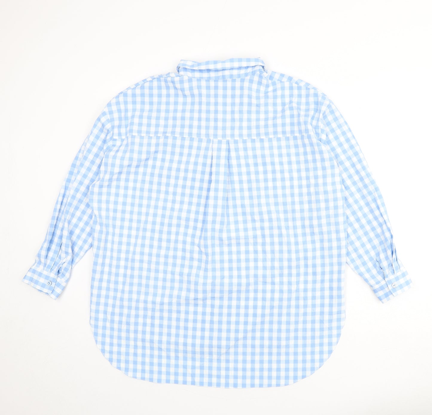 New Look Womens Blue Plaid Polyester Basic Button-Up Size 12 Collared