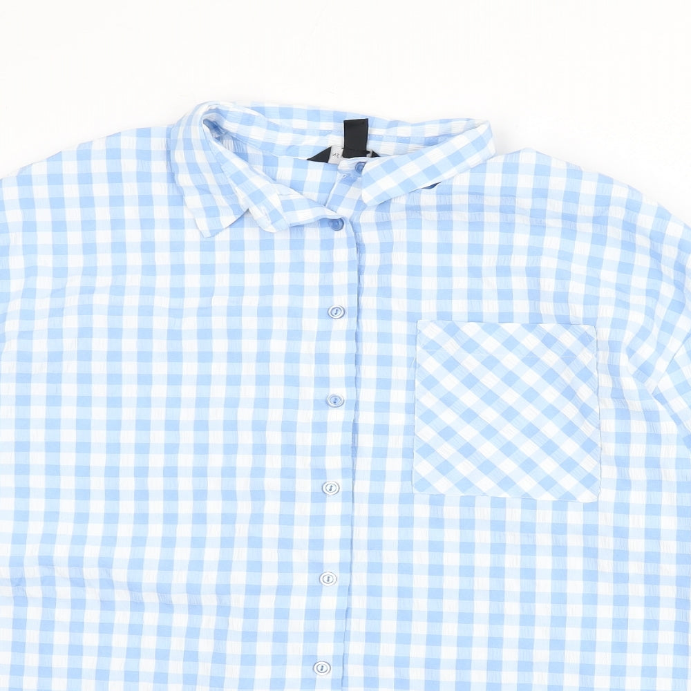 New Look Womens Blue Plaid Polyester Basic Button-Up Size 12 Collared