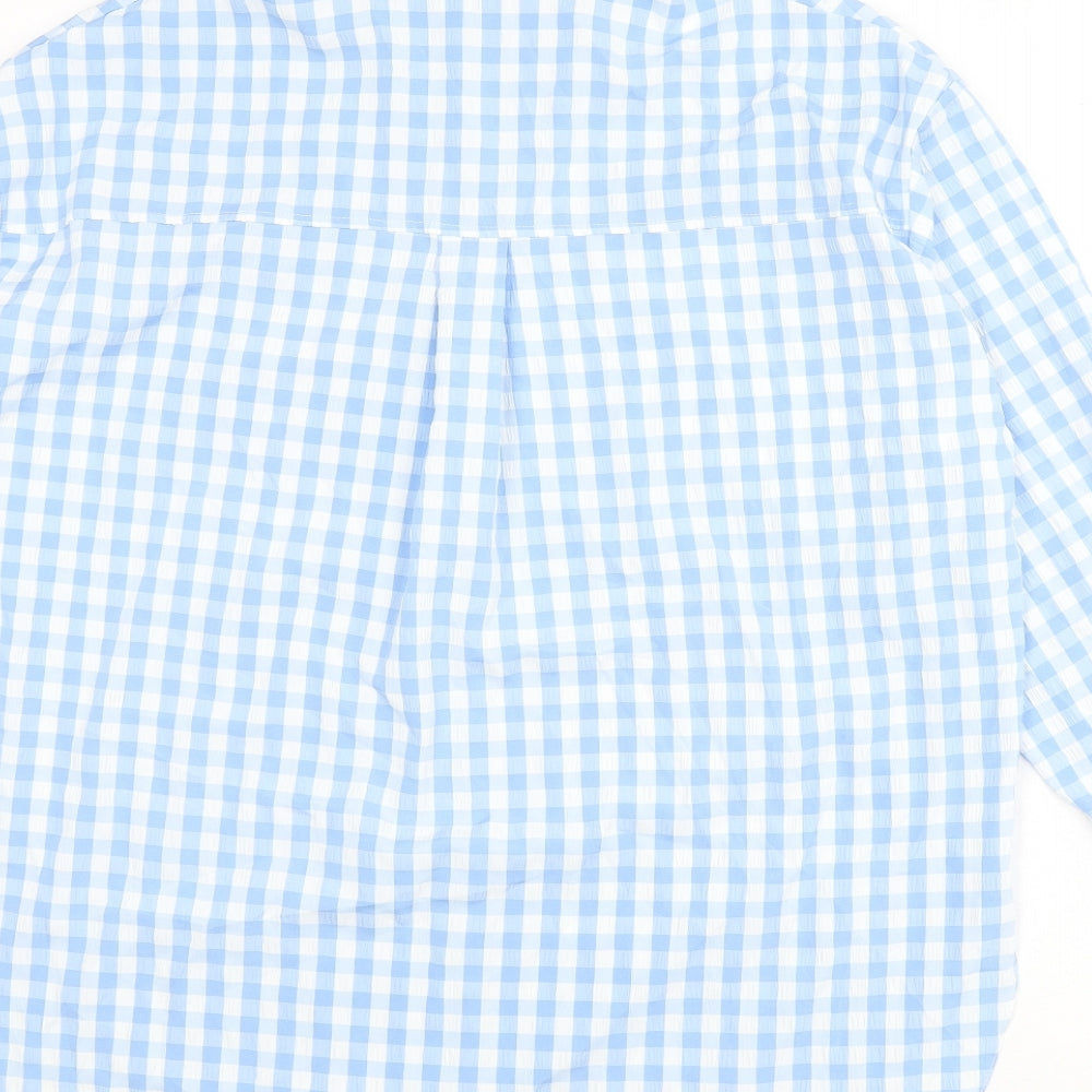 New Look Womens Blue Plaid Polyester Basic Button-Up Size 12 Collared