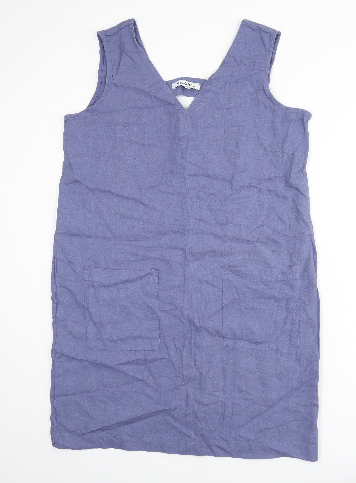 Indigo Roc Womens Blue Linen Sheath Size 16 V-Neck Pullover
