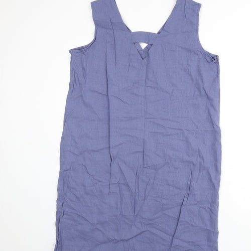 Indigo Roc Womens Blue Linen Sheath Size 16 V-Neck Pullover