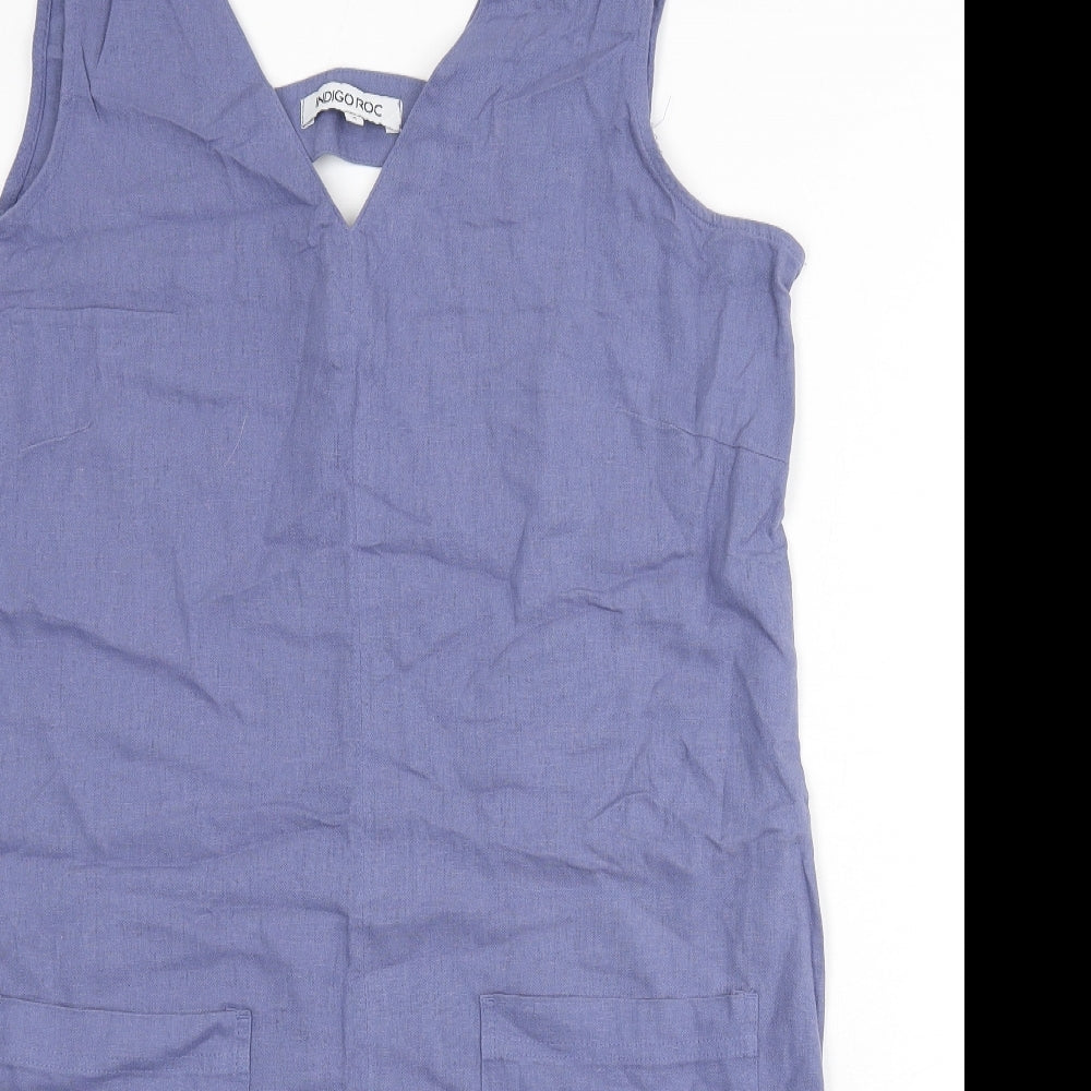 Indigo Roc Womens Blue Linen Sheath Size 16 V-Neck Pullover
