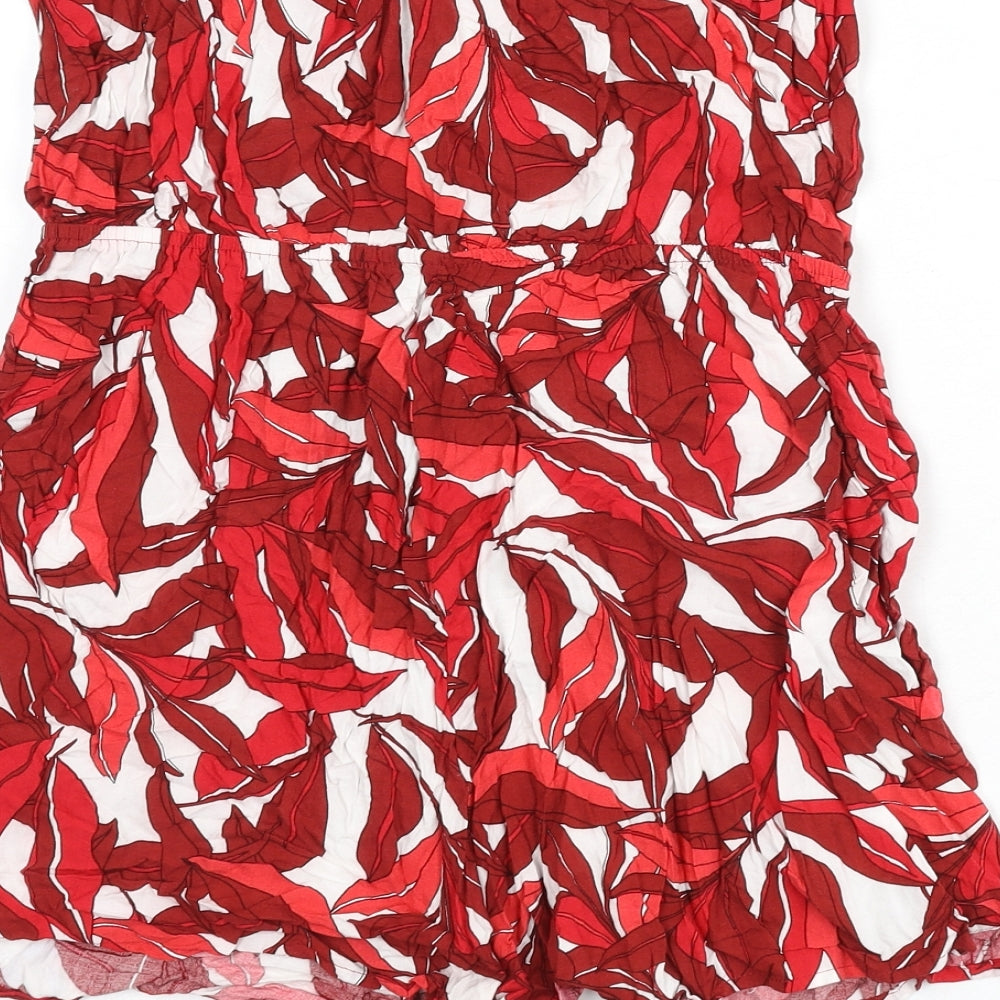 New Look Womens Red Geometric Viscose Romper One-Piece Size 16 Pullover
