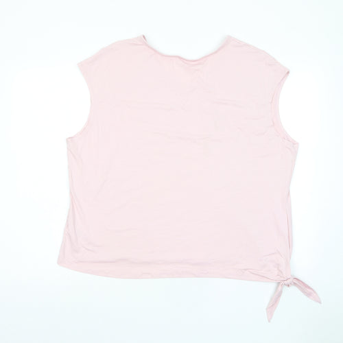 GOODMOVE Womens Pink Polyester Basic T-Shirt Size 22 V-Neck Pullover