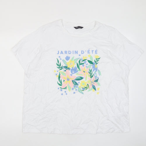 Marks and Spencer Womens White Cotton Basic T-Shirt Size 24 Crew Neck - Jardin D'ete