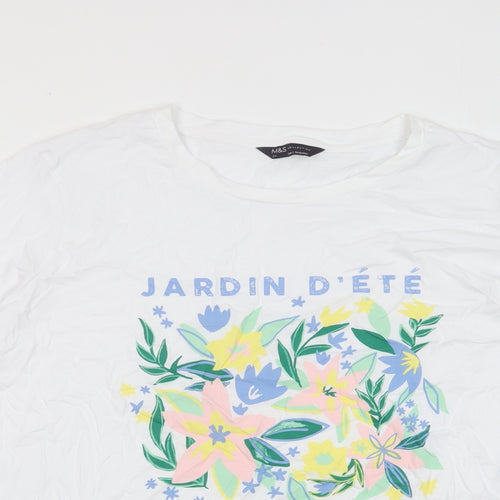 Marks and Spencer Womens White Cotton Basic T-Shirt Size 24 Crew Neck - Jardin D'ete