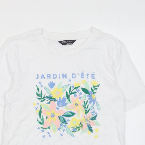 Marks and Spencer Womens White Cotton Basic T-Shirt Size 6 Crew Neck - Jardin D'ete