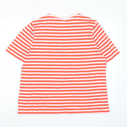 Marks and Spencer Womens Red Striped Cotton Basic T-Shirt Size 16 Crew Neck