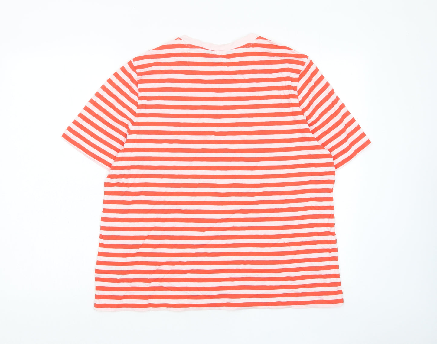 Marks and Spencer Womens Red Striped Cotton Basic T-Shirt Size 16 Crew Neck