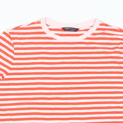 Marks and Spencer Womens Red Striped Cotton Basic T-Shirt Size 16 Crew Neck