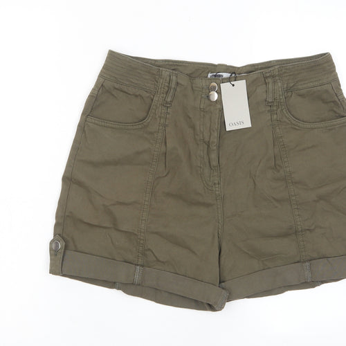Oasis Womens Green Cotton Basic Shorts Size 12 L4 in Regular Zip - Pockets, Belt Loops