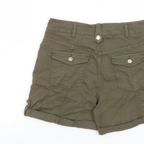 Oasis Womens Green Cotton Basic Shorts Size 12 L4 in Regular Zip - Pockets, Belt Loops