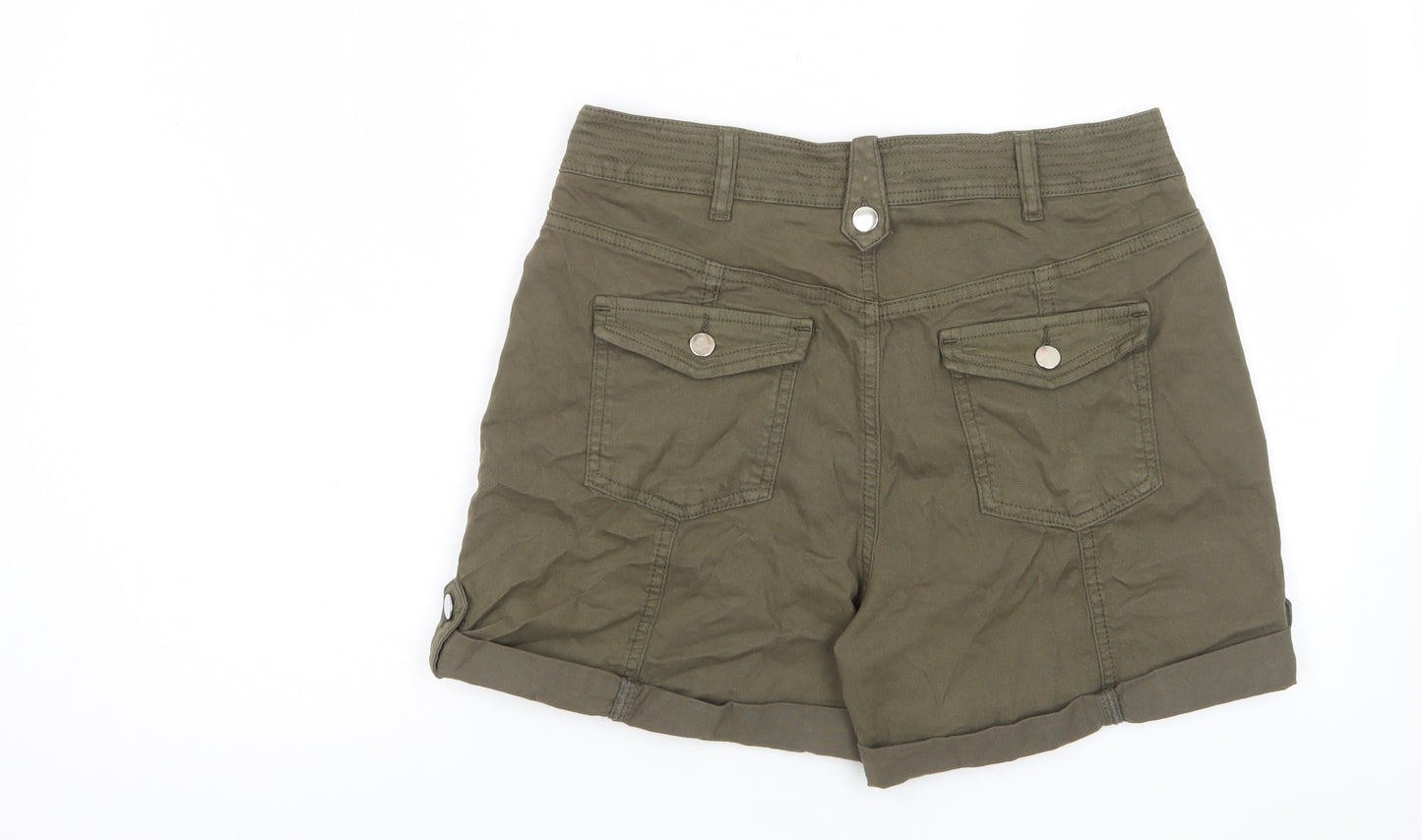 Oasis Womens Green Cotton Basic Shorts Size 12 L4 in Regular Zip - Pockets, Belt Loops