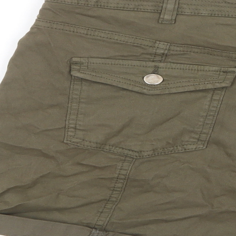 Oasis Womens Green Cotton Basic Shorts Size 12 L4 in Regular Zip - Pockets, Belt Loops