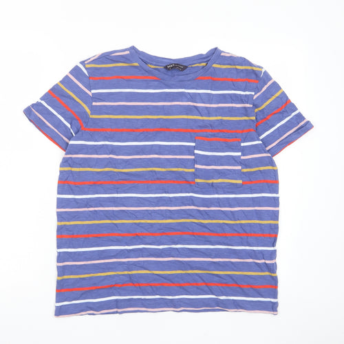 Marks and Spencer Womens Multicoloured Striped Cotton Basic T-Shirt Size 12 Crew Neck - Pocket