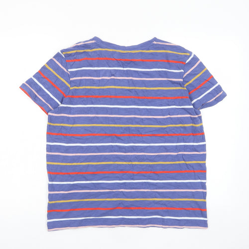 Marks and Spencer Womens Multicoloured Striped Cotton Basic T-Shirt Size 12 Crew Neck - Pocket