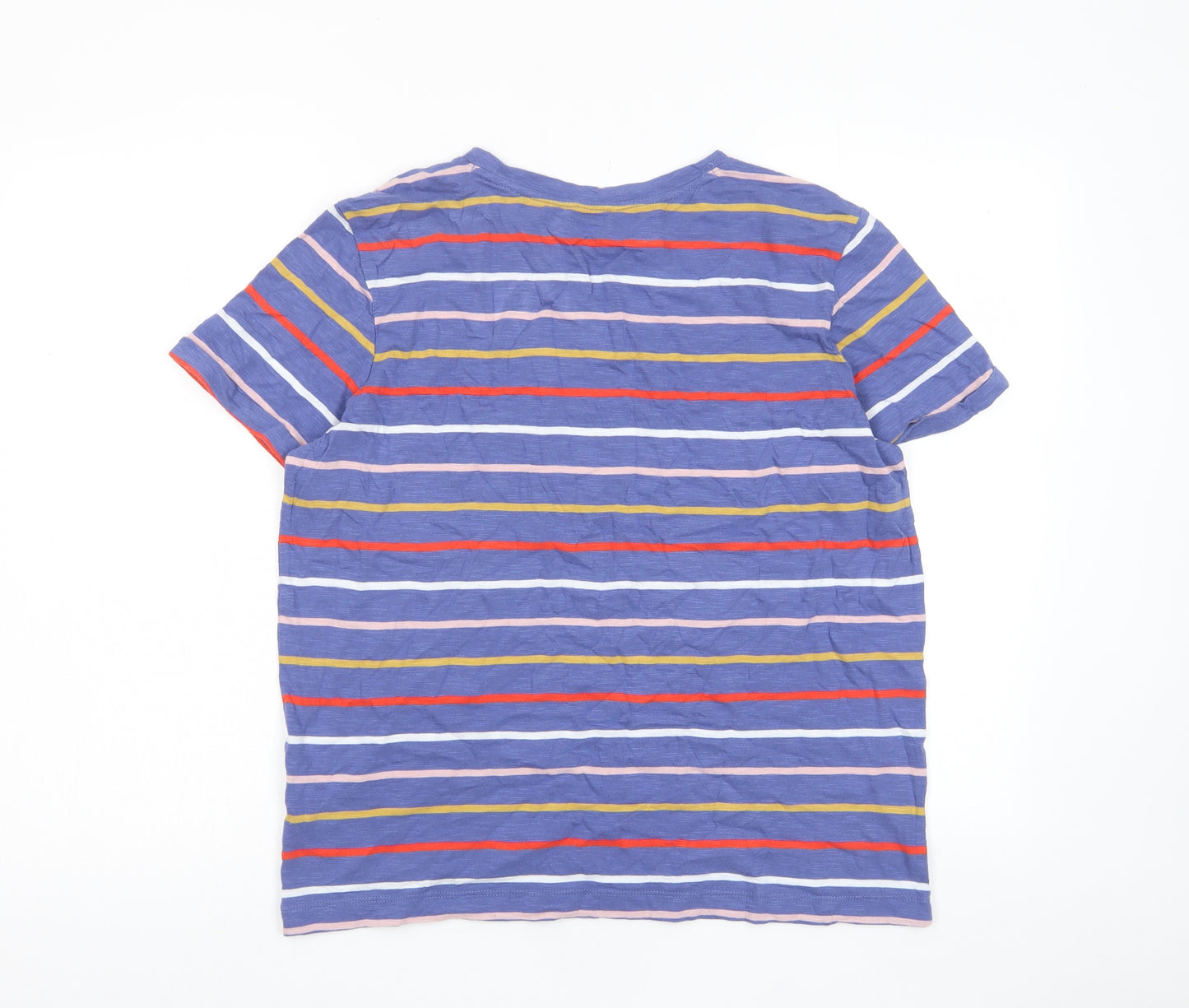 Marks and Spencer Womens Multicoloured Striped Cotton Basic T-Shirt Size 12 Crew Neck - Pocket