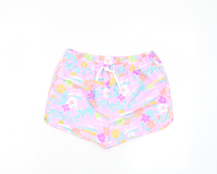 Marks and Spencer Girls Multicoloured Geometric Polyester Sweat Shorts Size 13-14 Years Regular Drawstring - Swim shorts