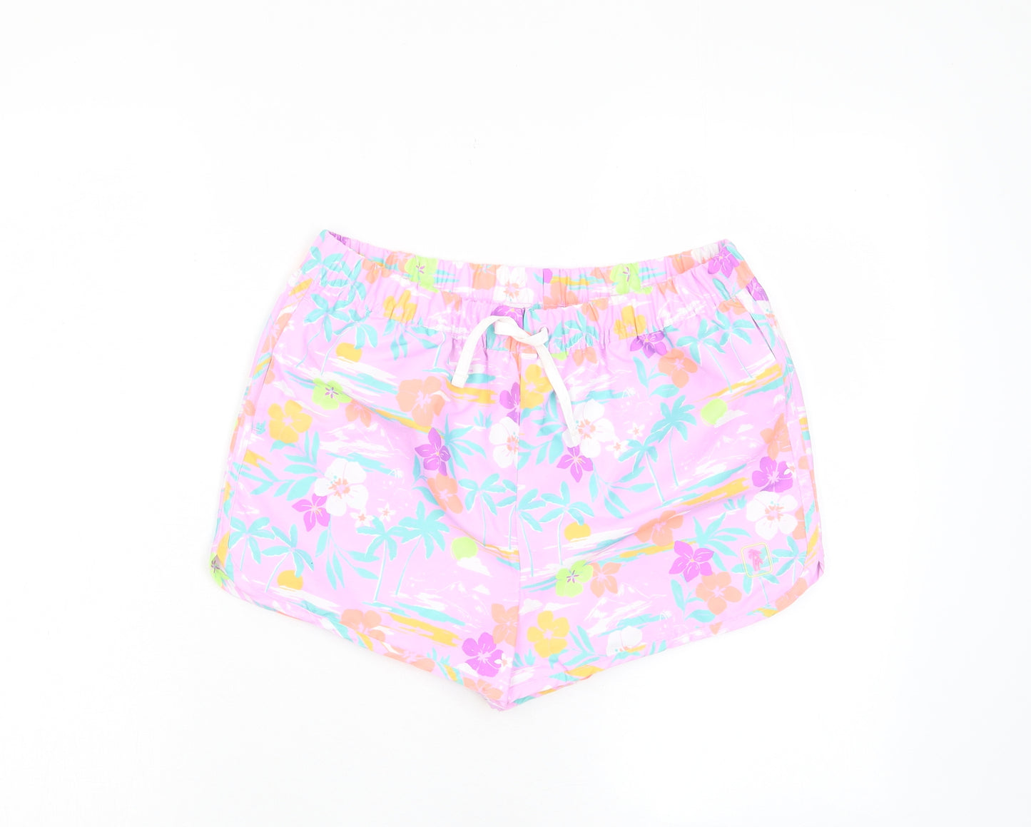 Marks and Spencer Girls Multicoloured Geometric Polyester Sweat Shorts Size 13-14 Years Regular Drawstring - Swim shorts