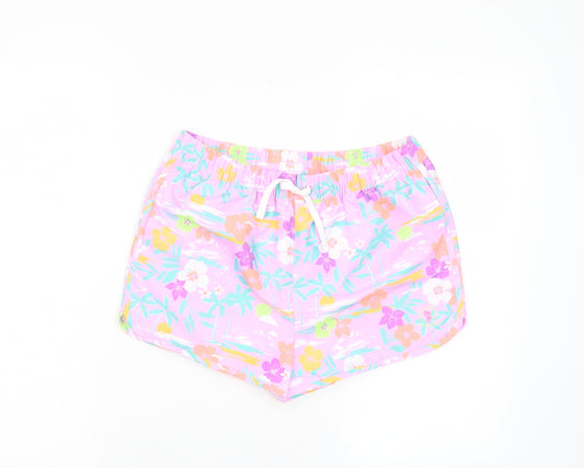 Marks and Spencer Girls Multicoloured Geometric Polyester Sweat Shorts Size 13-14 Years Regular Drawstring - Swim shorts