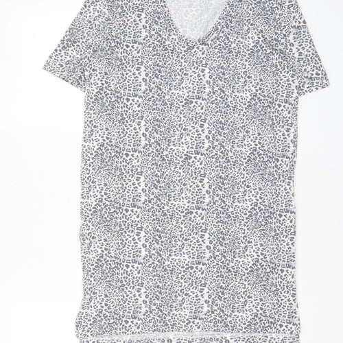 Marks and Spencer Womens Grey Animal Print Viscose T-Shirt Dress Size 6 V-Neck Pullover