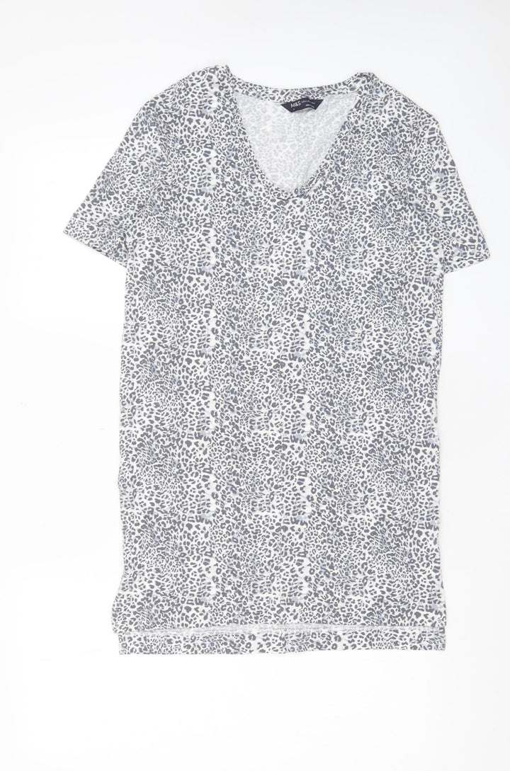 Marks and Spencer Womens Grey Animal Print Viscose T-Shirt Dress Size 6 V-Neck Pullover