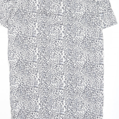 Marks and Spencer Womens Grey Animal Print Viscose T-Shirt Dress Size 6 V-Neck Pullover
